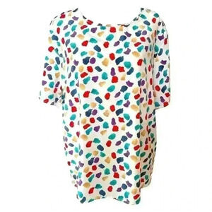 Vintage Colorful Short Sleeve Blouse with Multicolored Abstract Print Size 12
